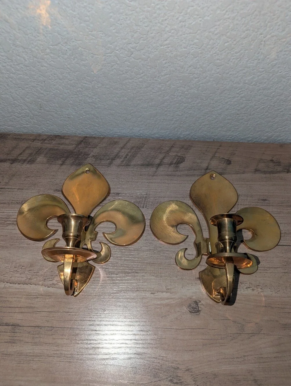 Vintage Solid Brass Fleur-de-Lis Wall Sconces - Pair